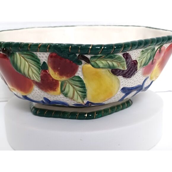 Fitz & Floyd 10" Oval Vegetable Bowl, 8" Open Potpourri Florentine Fruit Pattern - Picture 4 of 15